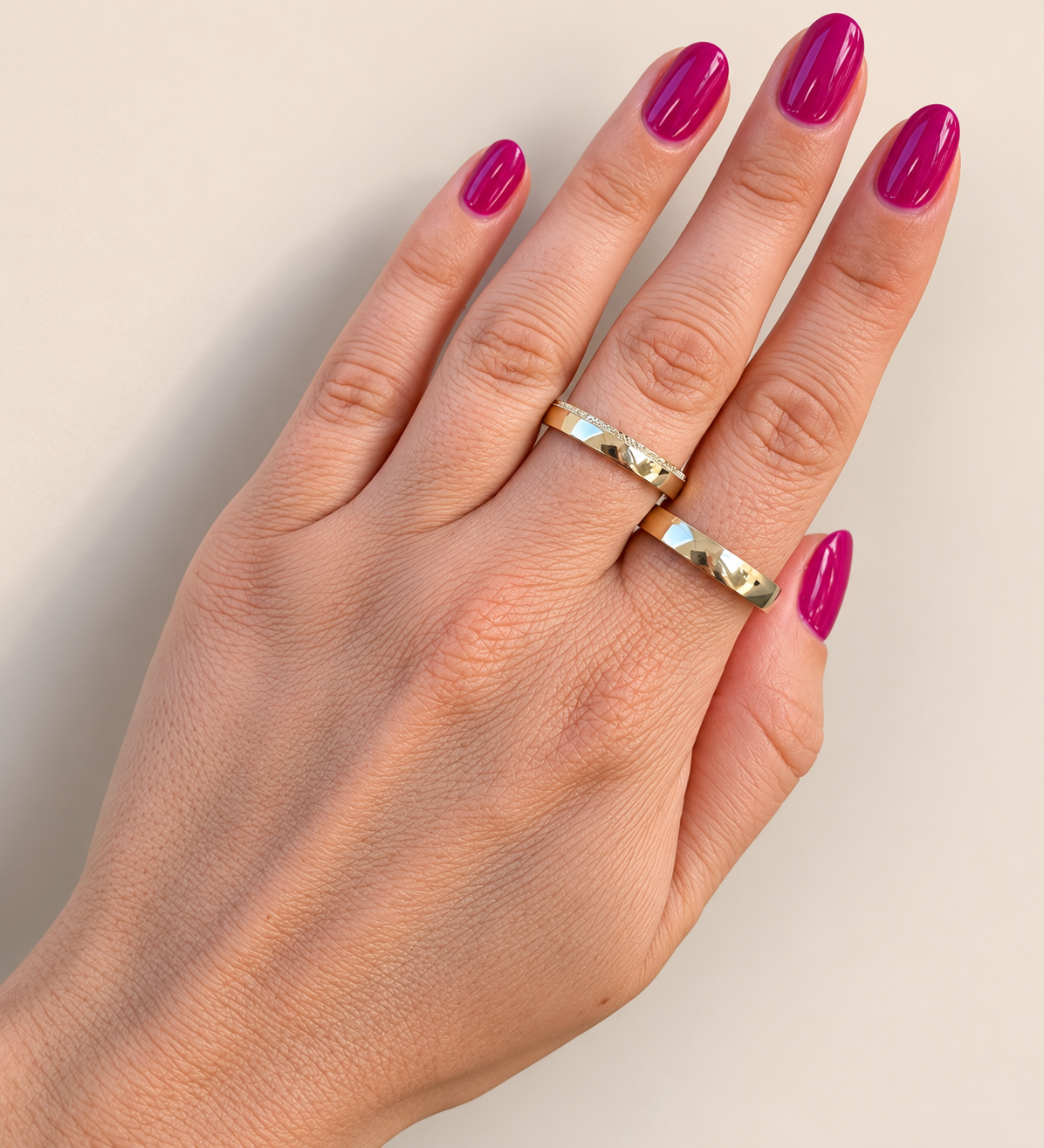 Matching Gold Wedding Band Set: Diamond-Cut & Brushed, His and Hers, 3.5mm