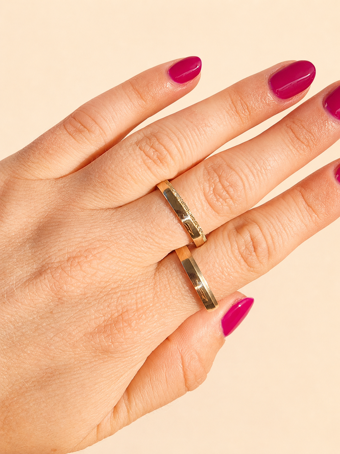 Matching Gold Wedding Band Set: Diamond-Cut & Brushed, His and Hers, 3.5mm