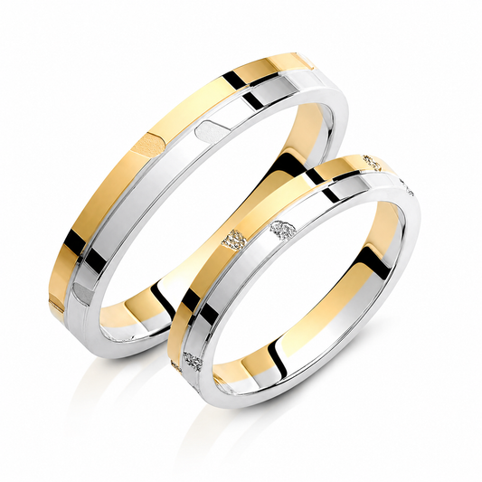 Two-Tone 3.5mm Wedding Bands Set