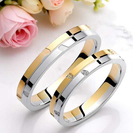 Two-Tone 3.5mm Wedding Bands Set