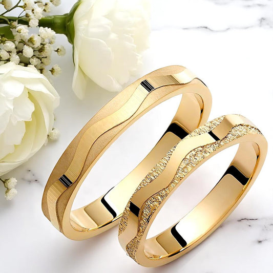 Wavy 4mm Wedding Bands Set