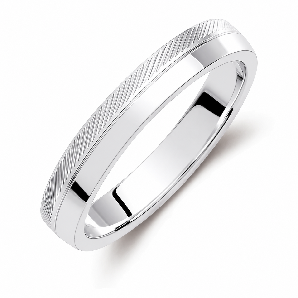 Two-Tone 3.5mm Wedding Bands Set with a Ribbed and Glossy Finish