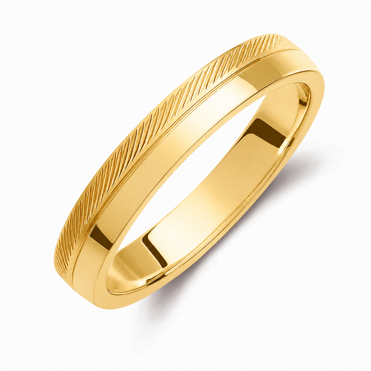 Two-Tone 3.5mm Wedding Bands Set with a Ribbed and Glossy Finish