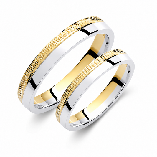 Two-Tone 3.5mm Wedding Bands Set with a Diamond Cut and Glossy Finish