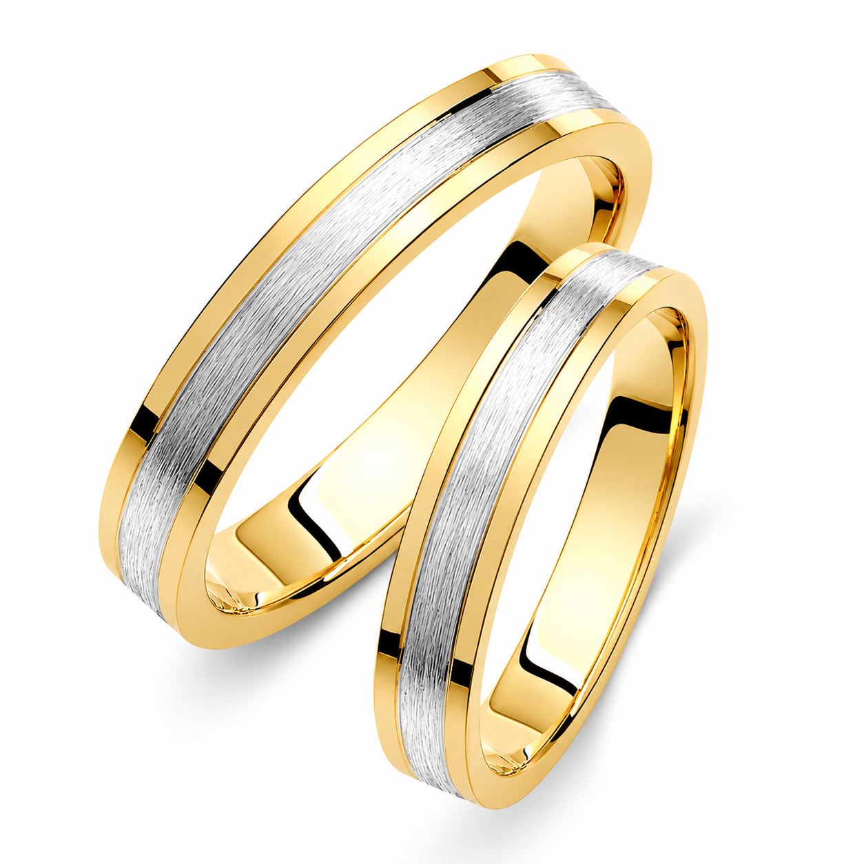 Two-Tone 3.5mm Wedding Bands Set with a Matte and Glossy Finish