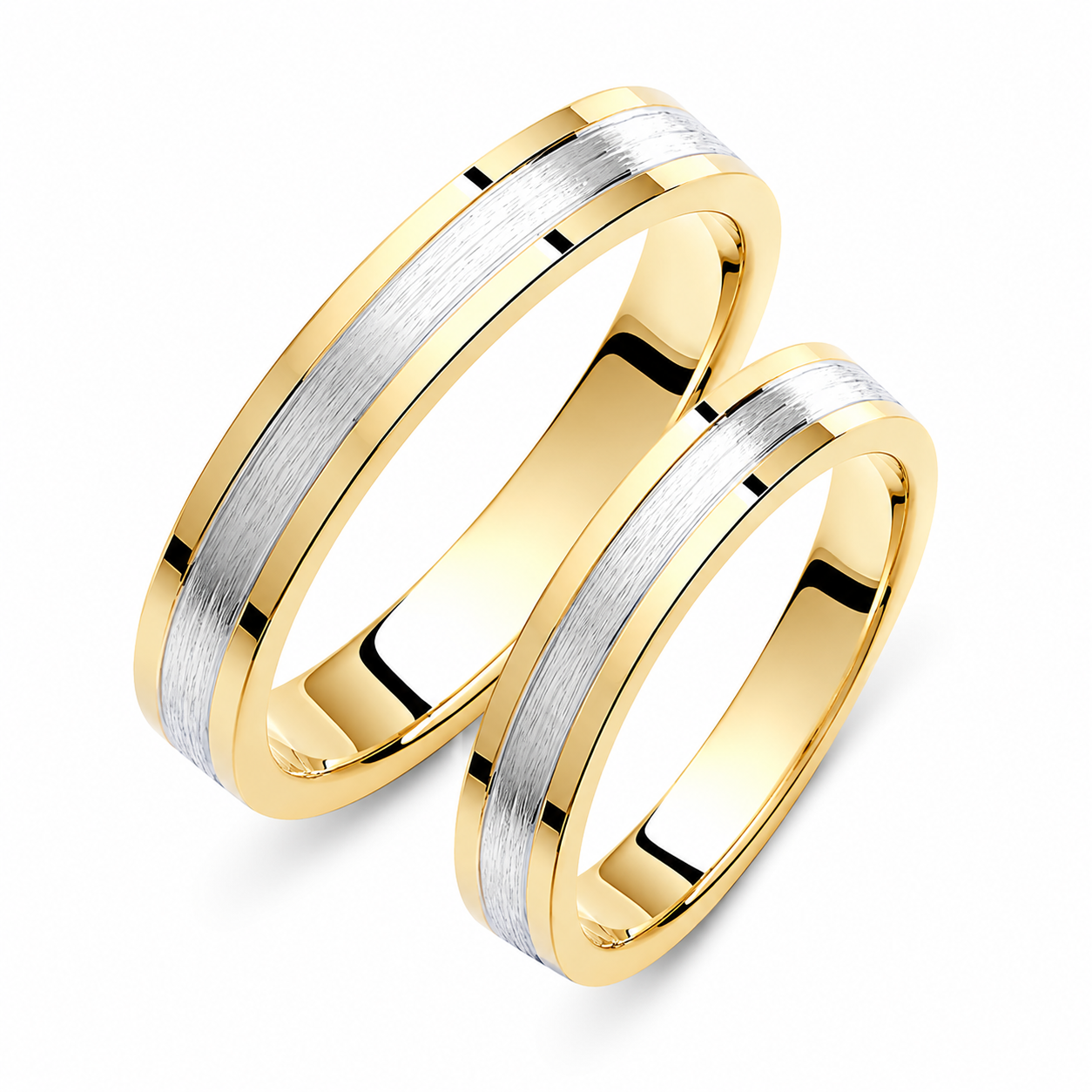Two-Tone 3.5mm Wedding Bands Set with a Matte and Glossy Finish