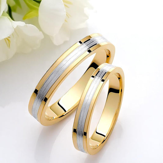 Two-Tone 3.5mm Wedding Bands Set with a Matte and Glossy Finish
