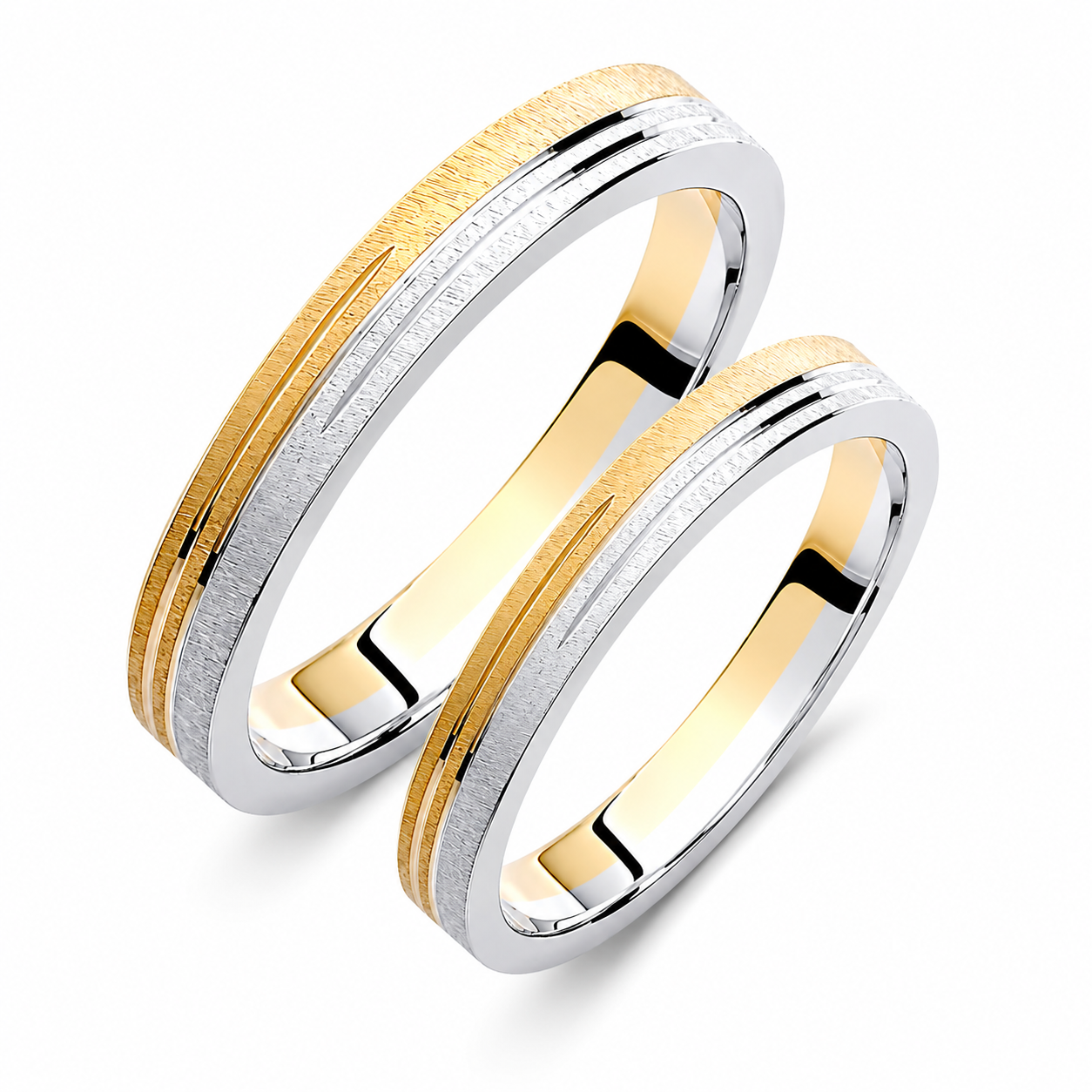 Two-Tone 3mm Wedding Bands Set with a Matte Finish