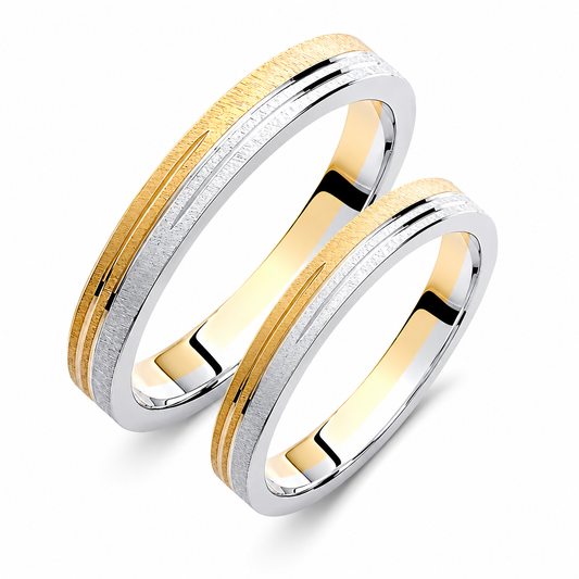 Two-Tone 3mm Wedding Bands Set with a Matte Finish