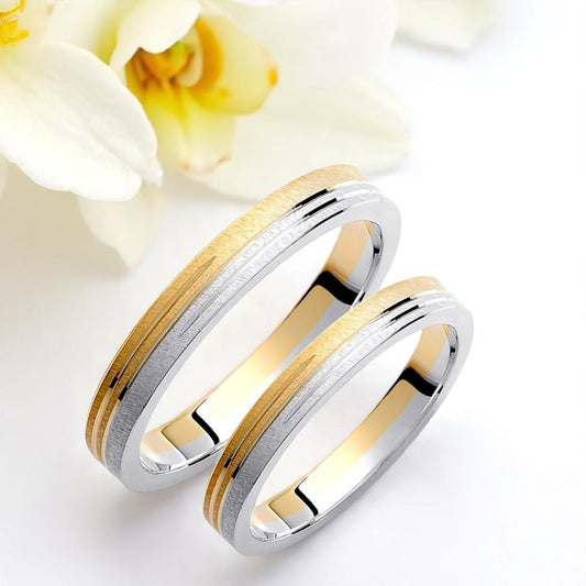 Two-Tone 3mm Wedding Bands Set with a Matte Finish