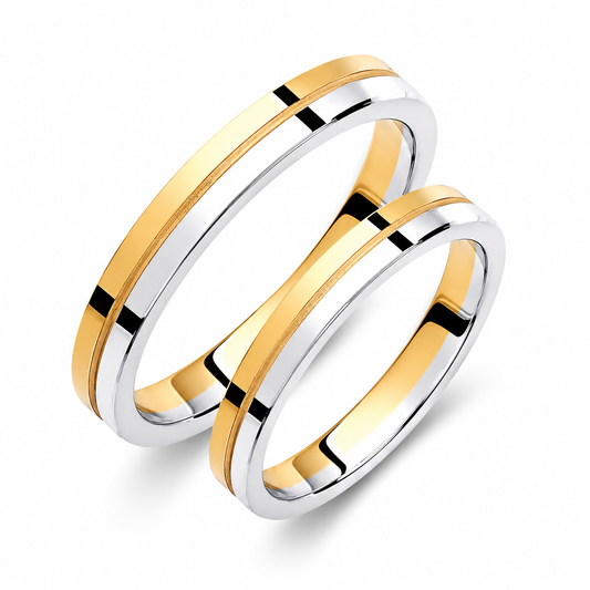 Two-Tone 3mm Wedding Bands Set with a Glossy Finish