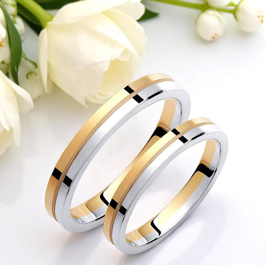 Two-Tone 3mm Wedding Bands Set with a Glossy Finish