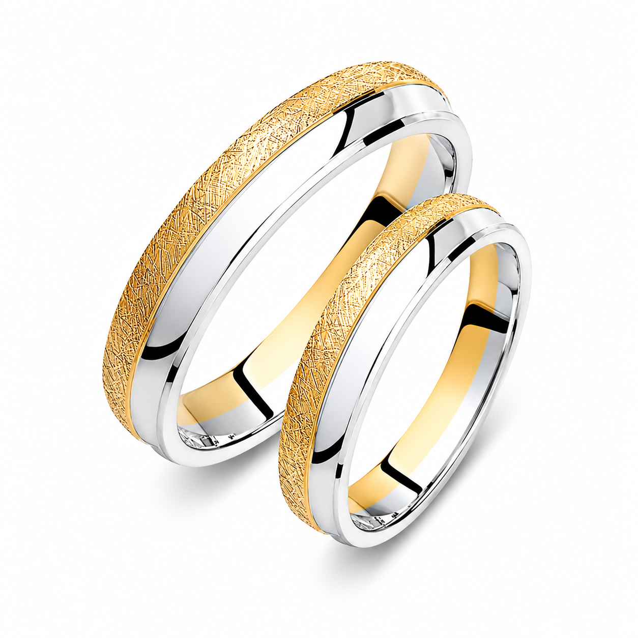 Textured Two-Tone 4mm Wedding Bands Set