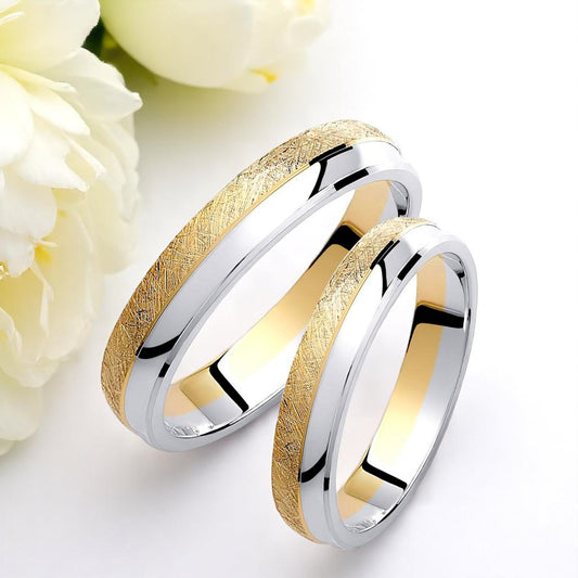Textured Two-Tone 4mm Wedding Bands Set