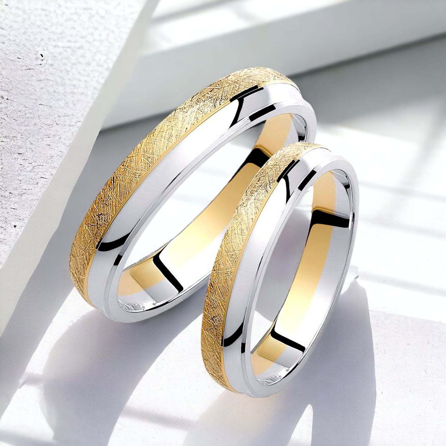 Textured Two-Tone 4mm Wedding Bands Set