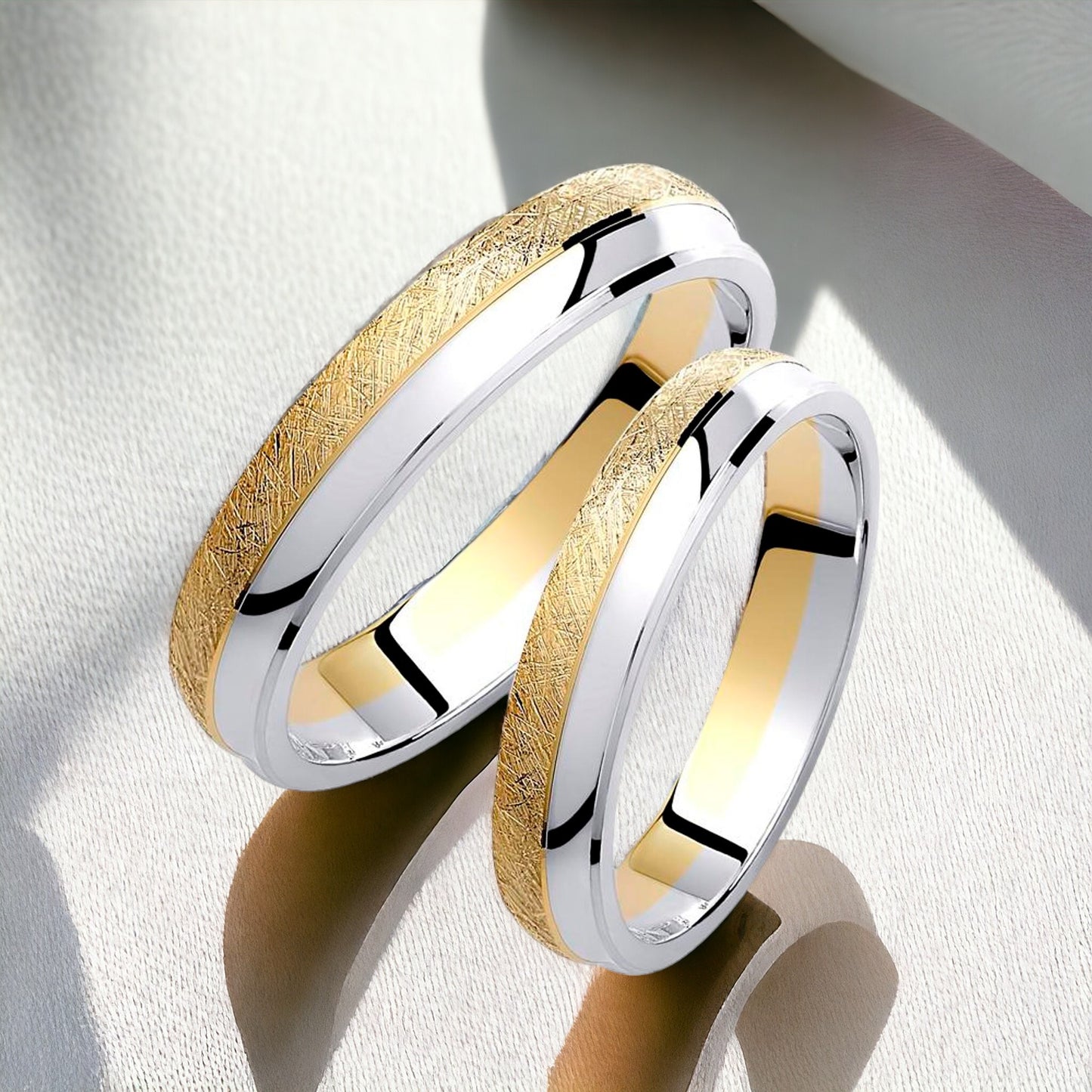 Textured Two-Tone 4mm Wedding Bands Set