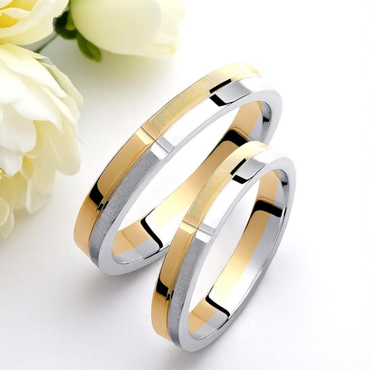 Two-Tone 3.5mm Wedding Bands Set