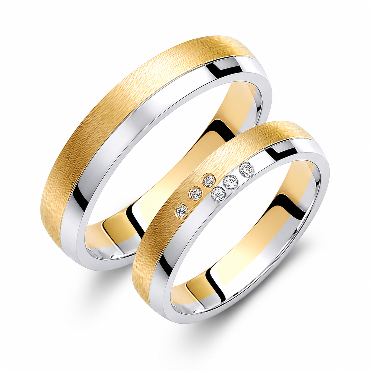 Two-Tone 4mm Wedding Bands Set with Diamonds