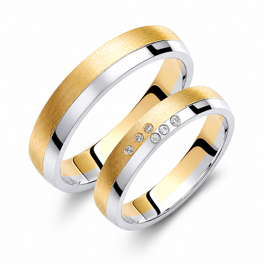 Two-Tone 4mm Wedding Bands Set with Diamonds