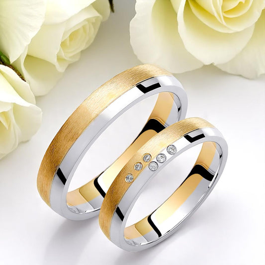 Two-Tone 4mm Wedding Bands Set with Diamonds