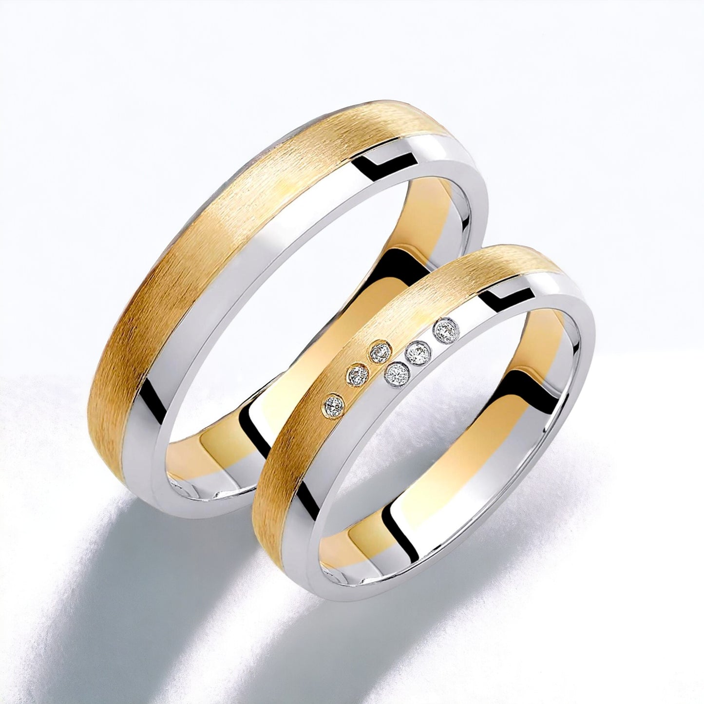 Two-Tone 4mm Wedding Bands Set with Diamonds