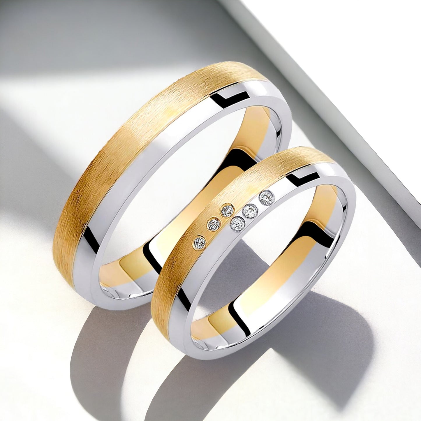 Two-Tone 4mm Wedding Bands Set with Diamonds