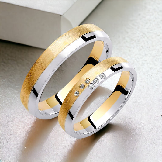 Two-Tone 4mm Wedding Bands Set with Diamonds