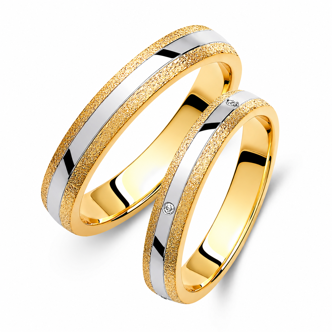 Two-Tone 3.5mm Wedding Bands Set with Diamonds