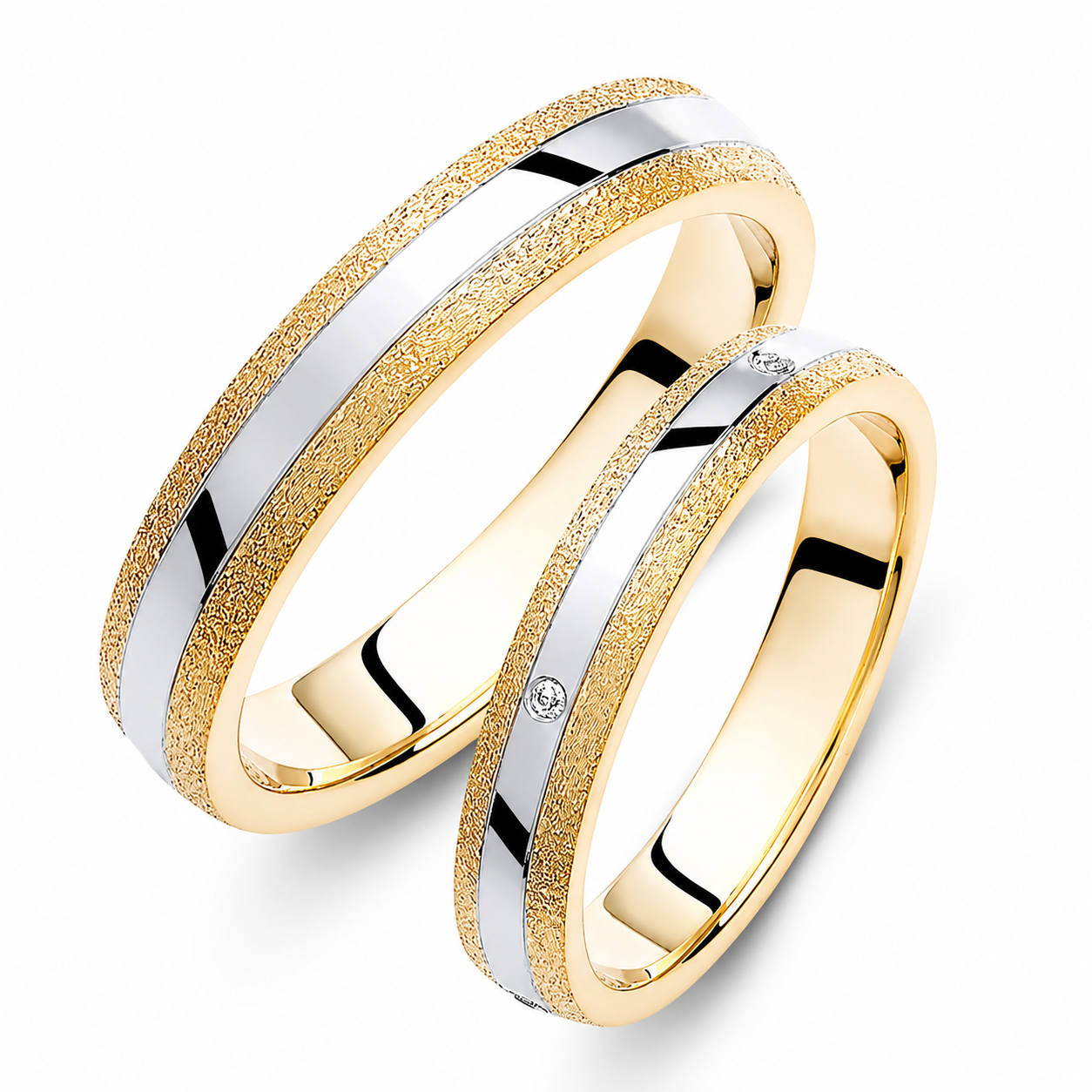 Two-Tone 3.5mm Wedding Bands Set with Diamonds