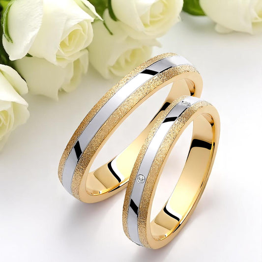 Two-Tone 3.5mm Wedding Bands Set with Diamonds