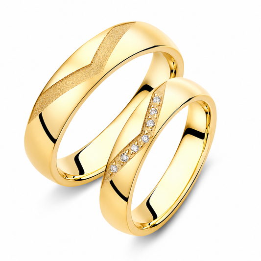 V-Shaped 4mm Diamond Wedding Bands Set