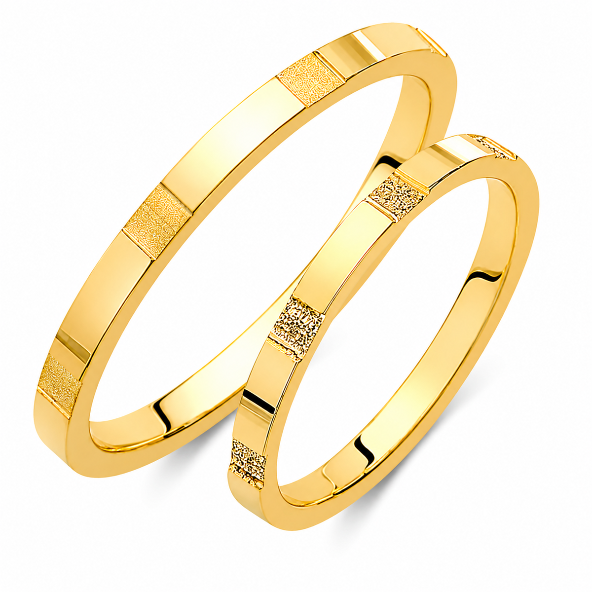 Engraved Gold Wedding Band Set: 18K Matching Promise Rings