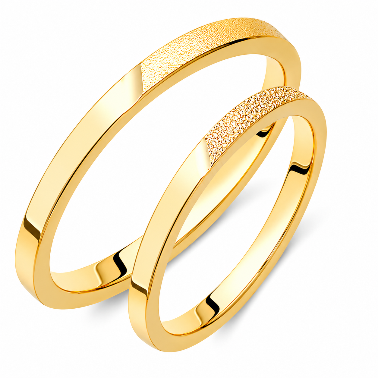 Slim 18K Gold Wedding Band Set: Matching Promise Rings with Engraving