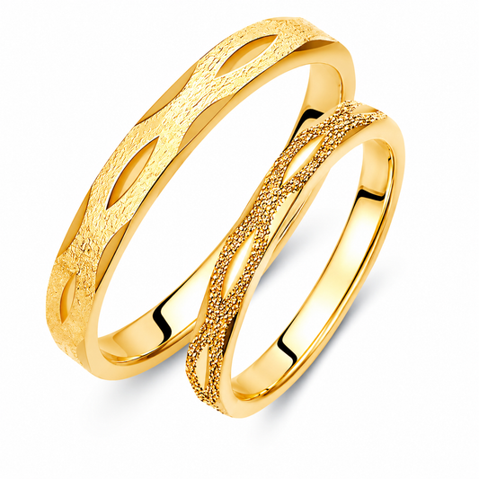 Textured 18k Gold Wedding Band Set: Twisted Matching Rings