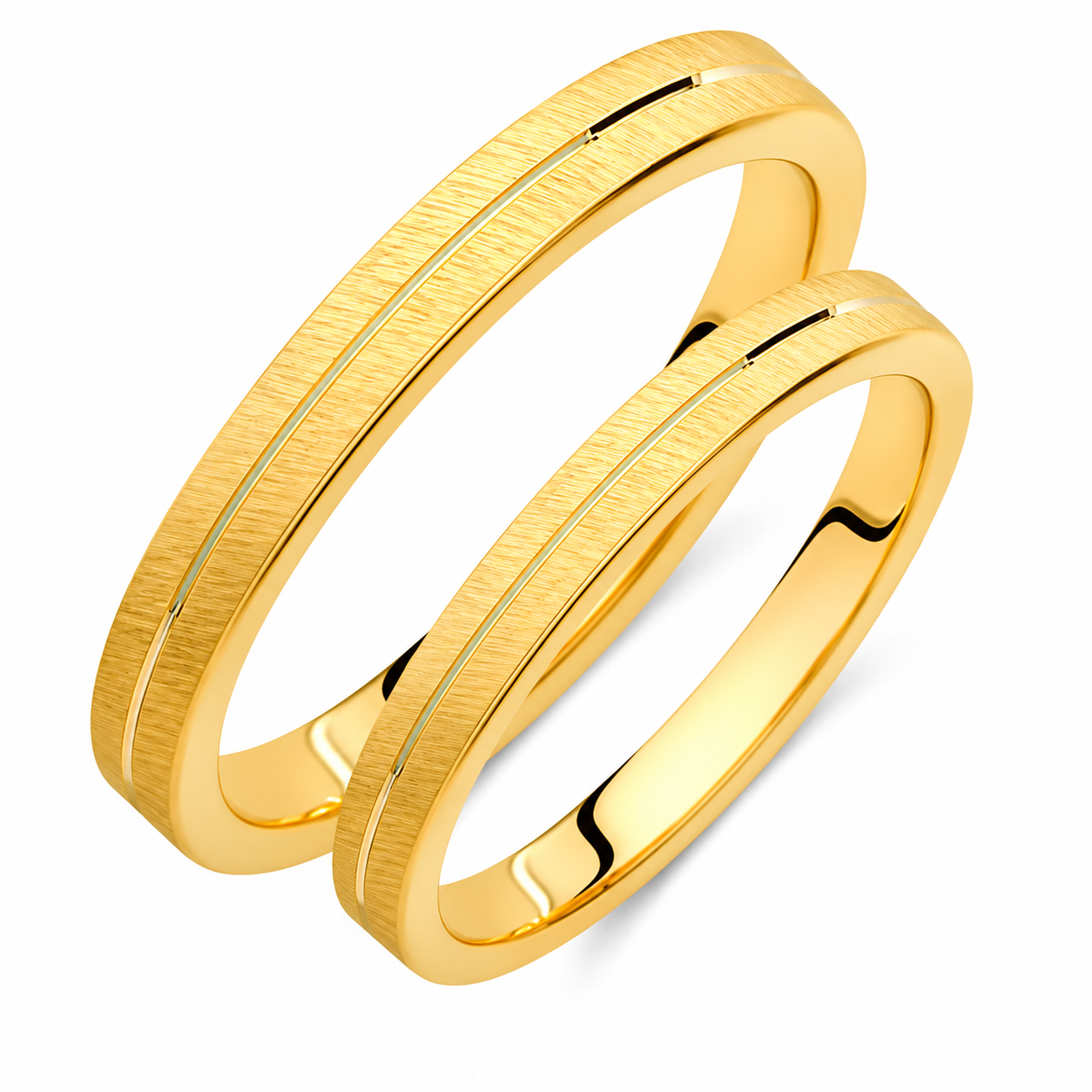 Brushed Solid Gold Wedding Band Set - Matching His & Hers Rings