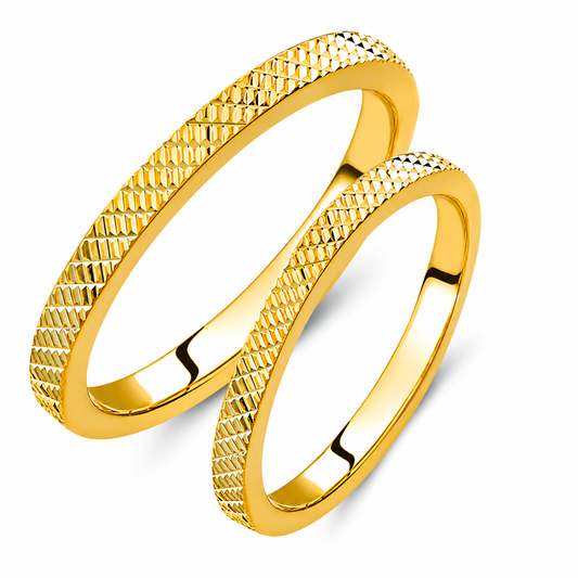 Diamond Cut 18k Gold Wedding Band Set - Matching His & Hers Rings