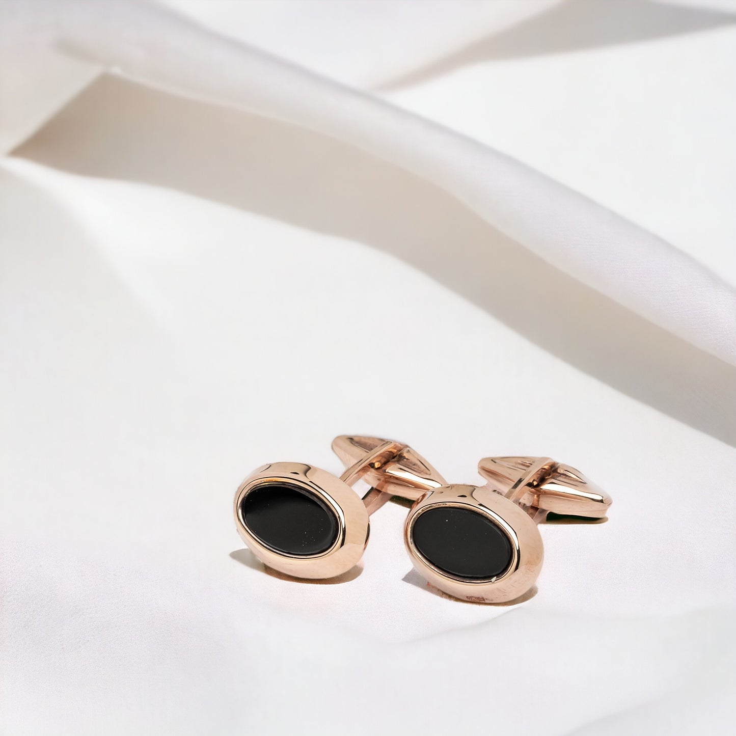 Oval Onyx Cufflinks in Solid 14K Rose Gold