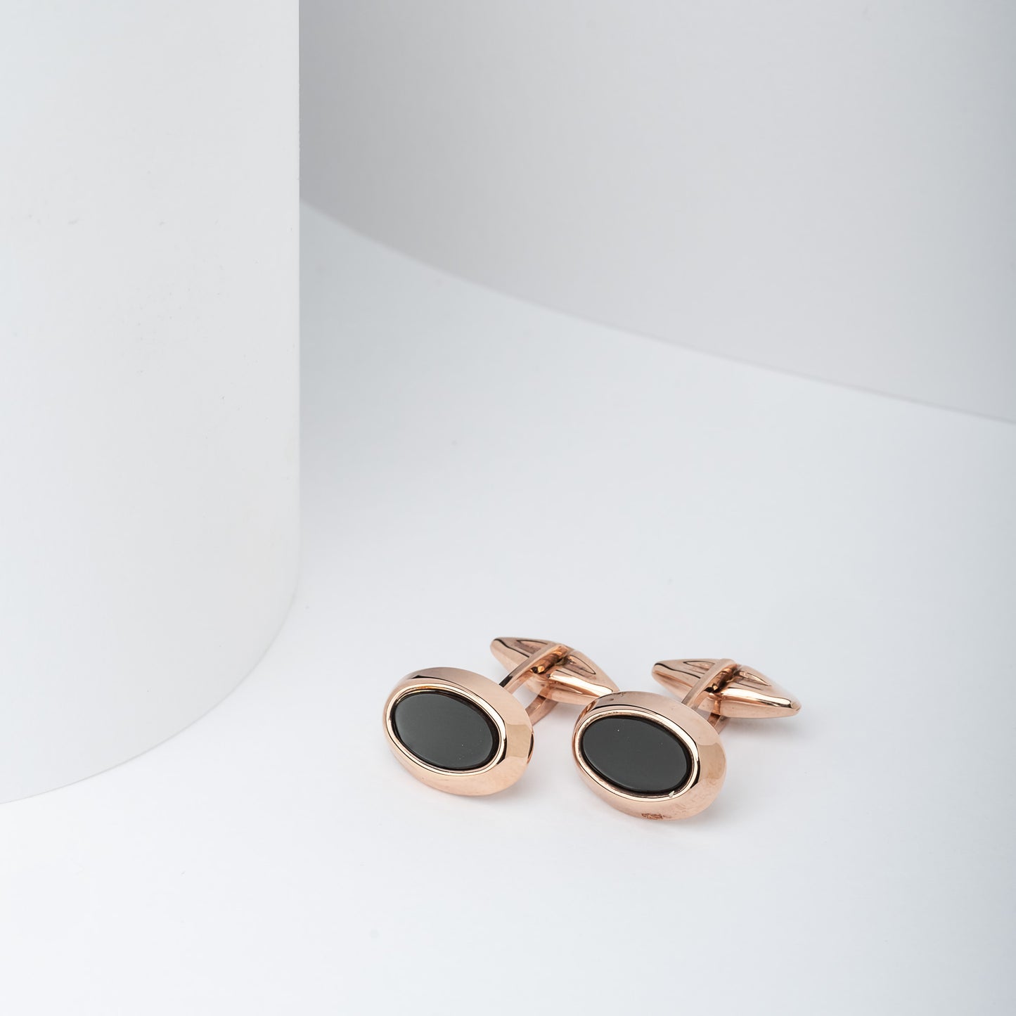 Oval Onyx Cufflinks in Solid 14K Rose Gold