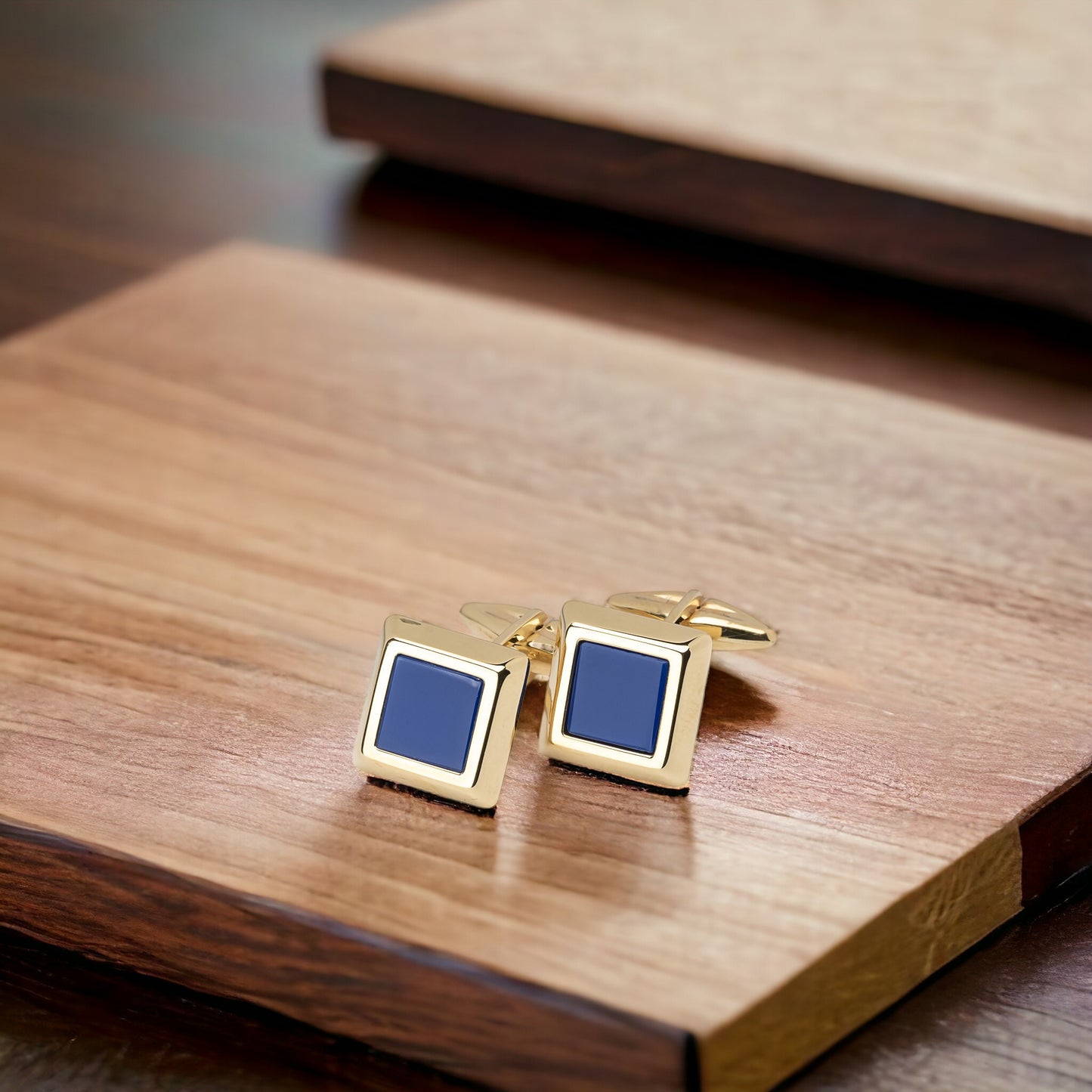 14K Yellow Solid Gold Cufflinks with Lapis Lazuli