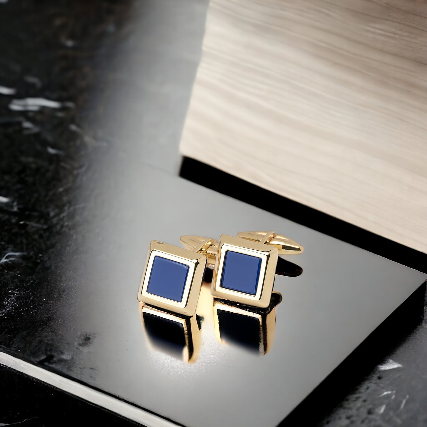 14K Yellow Solid Gold Cufflinks with Lapis Lazuli