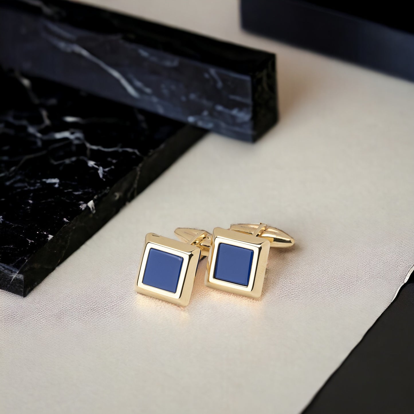 14K Yellow Solid Gold Cufflinks with Lapis Lazuli