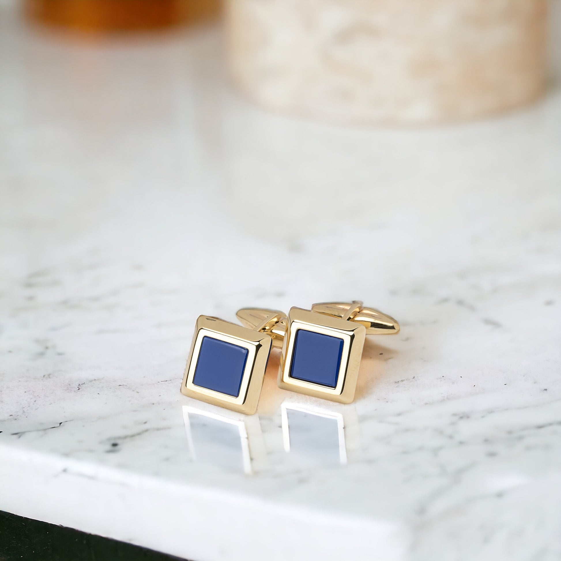 14K Yellow Solid Gold Cufflinks with Lapis Lazuli