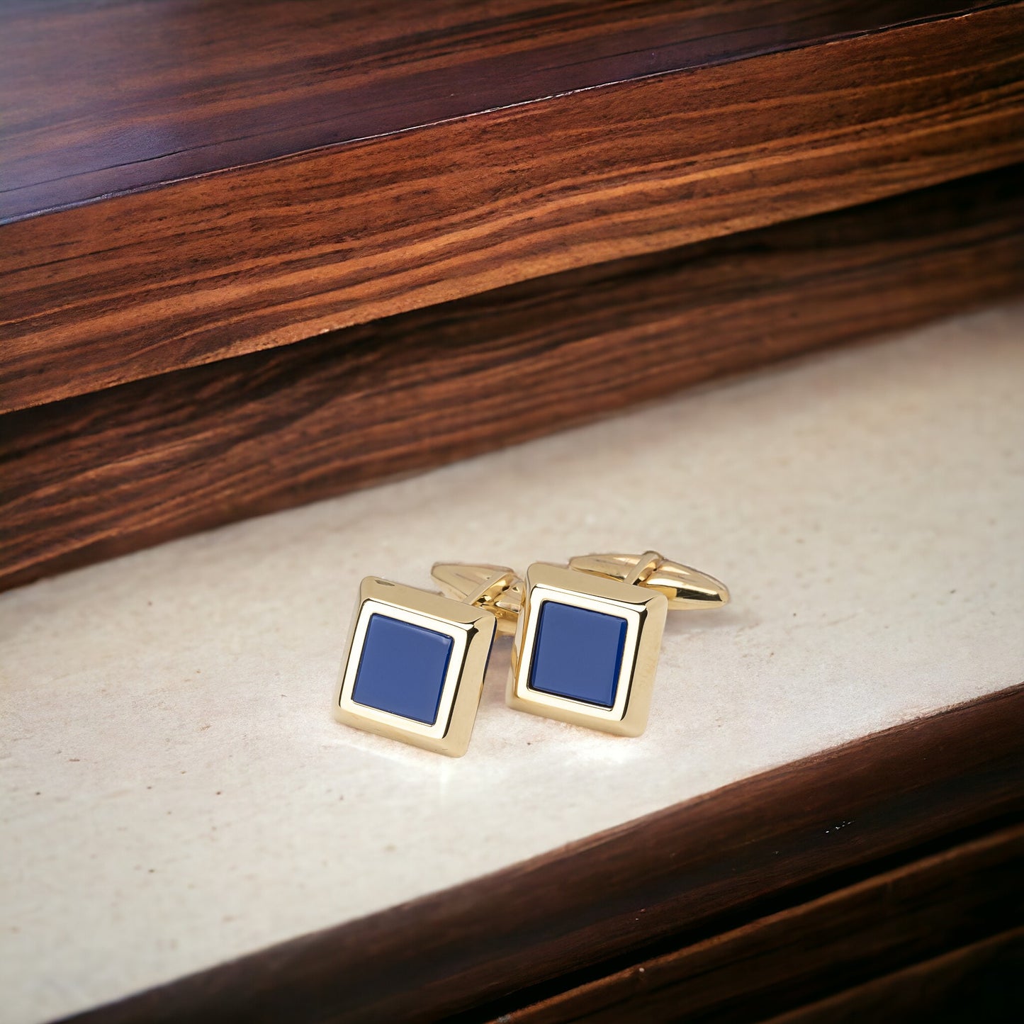 14K Yellow Solid Gold Cufflinks with Lapis Lazuli