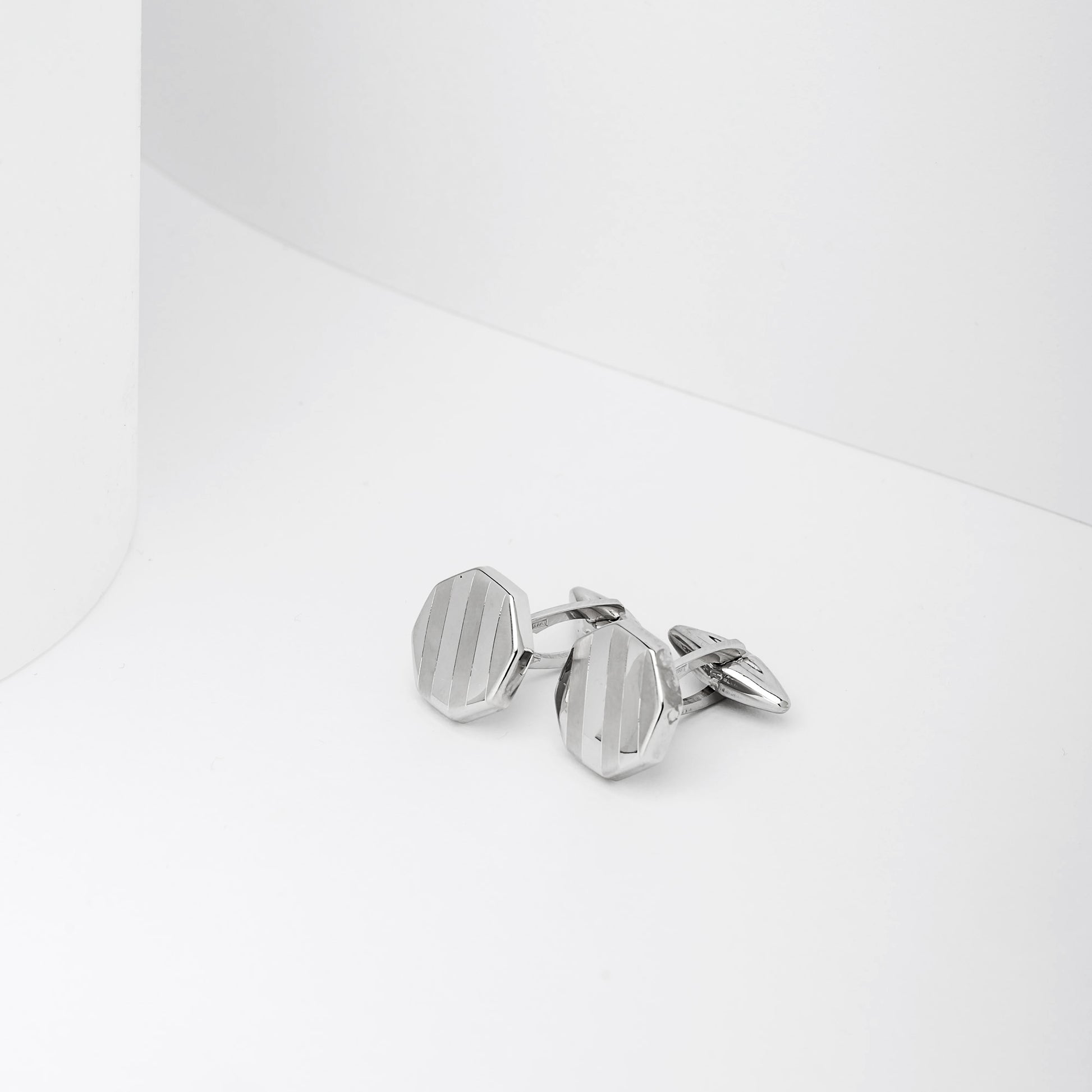 Octagon Cufflinks in Solid 14K White Gold