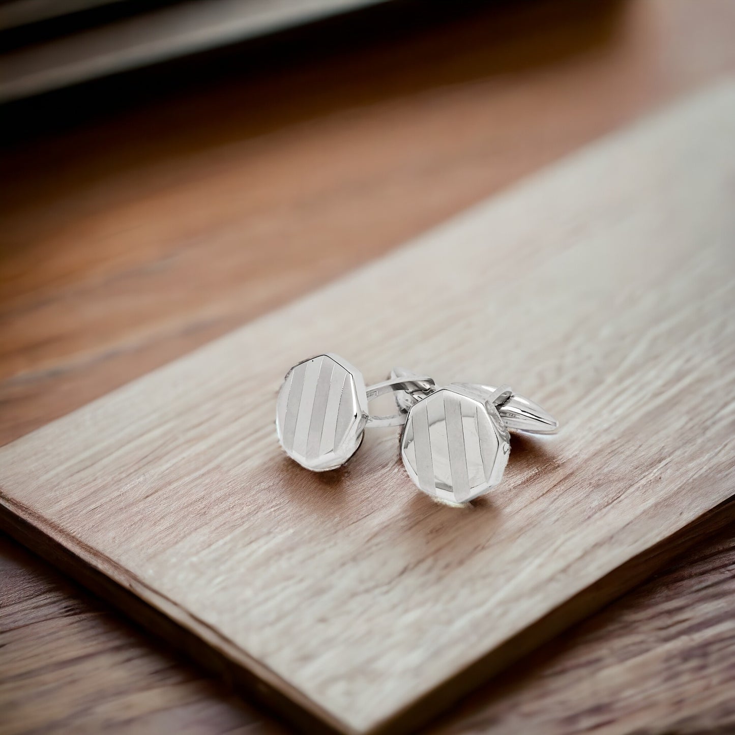 Octagon Cufflinks in Solid 14K White Gold