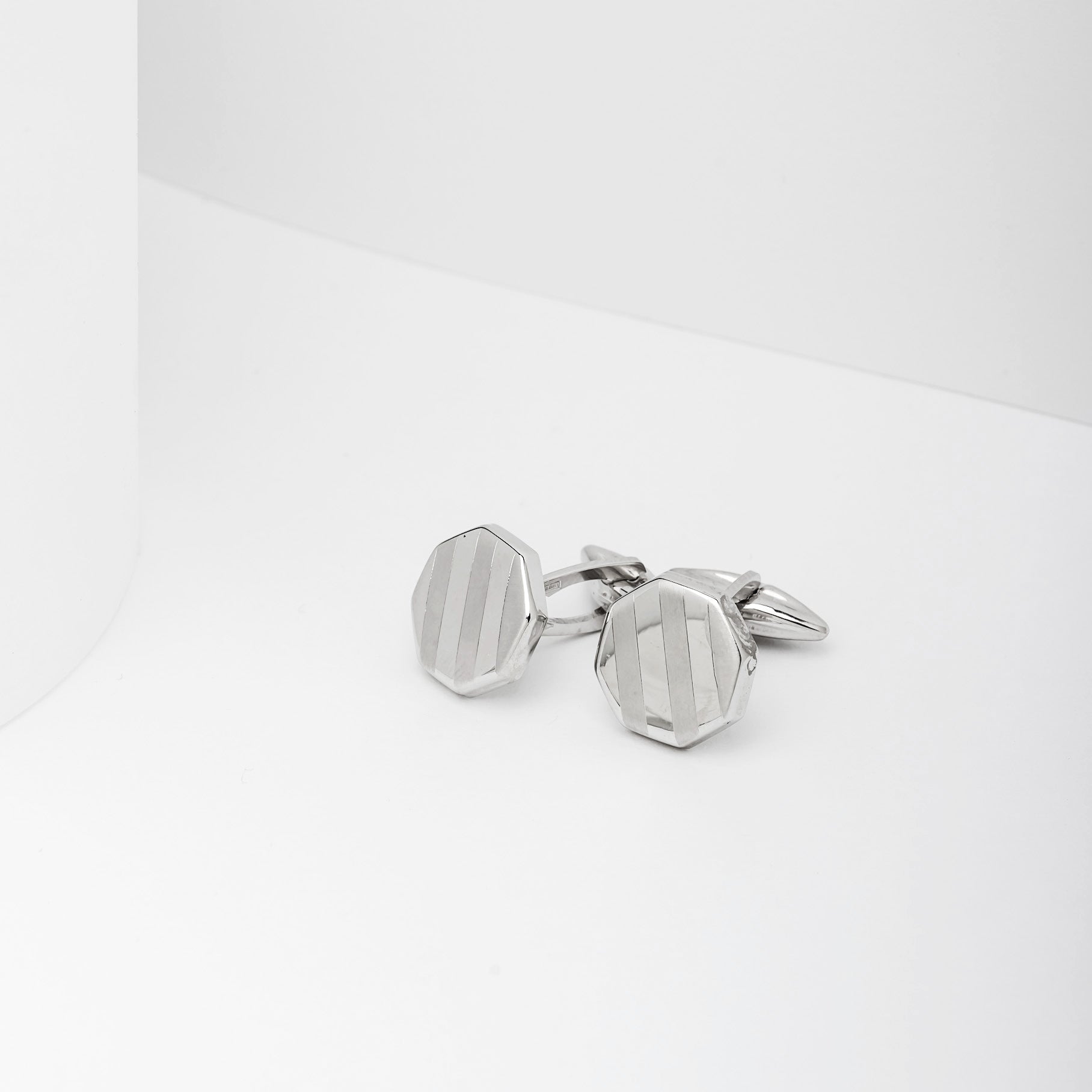 Octagon Cufflinks in Solid 14K White Gold