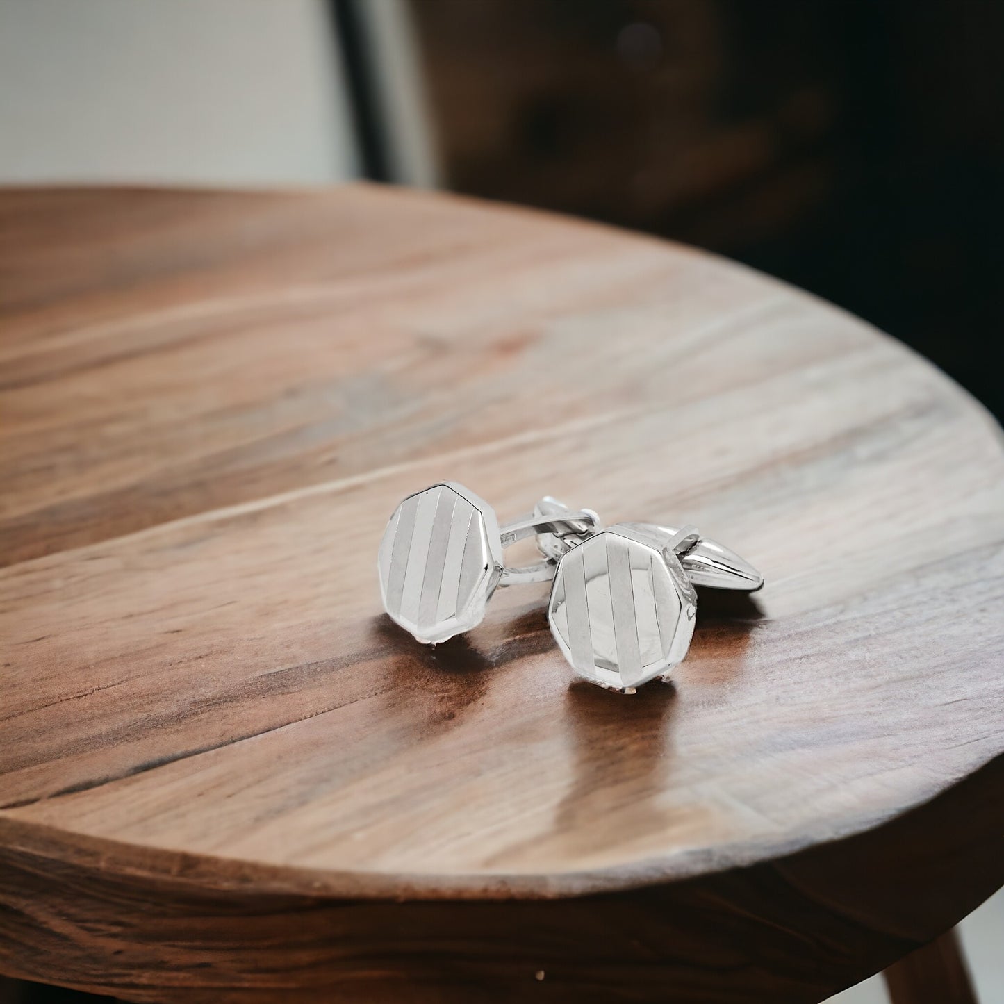 Octagon Cufflinks in Solid 14K White Gold