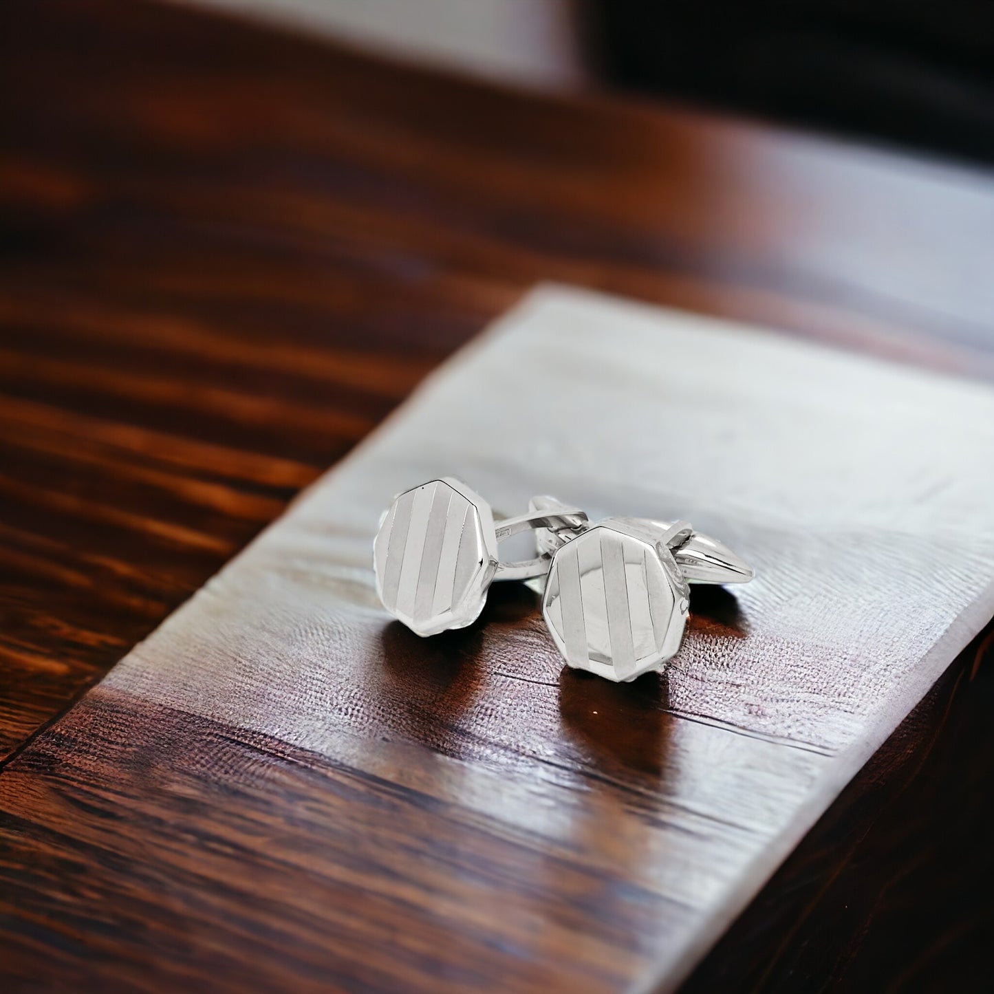 Octagon Cufflinks in Solid 14K White Gold