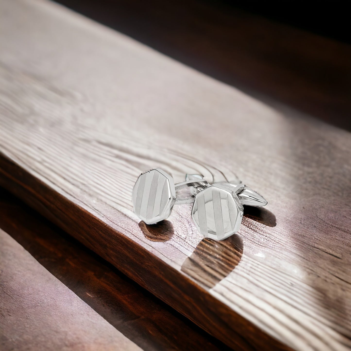 Octagon Cufflinks in Solid 14K White Gold