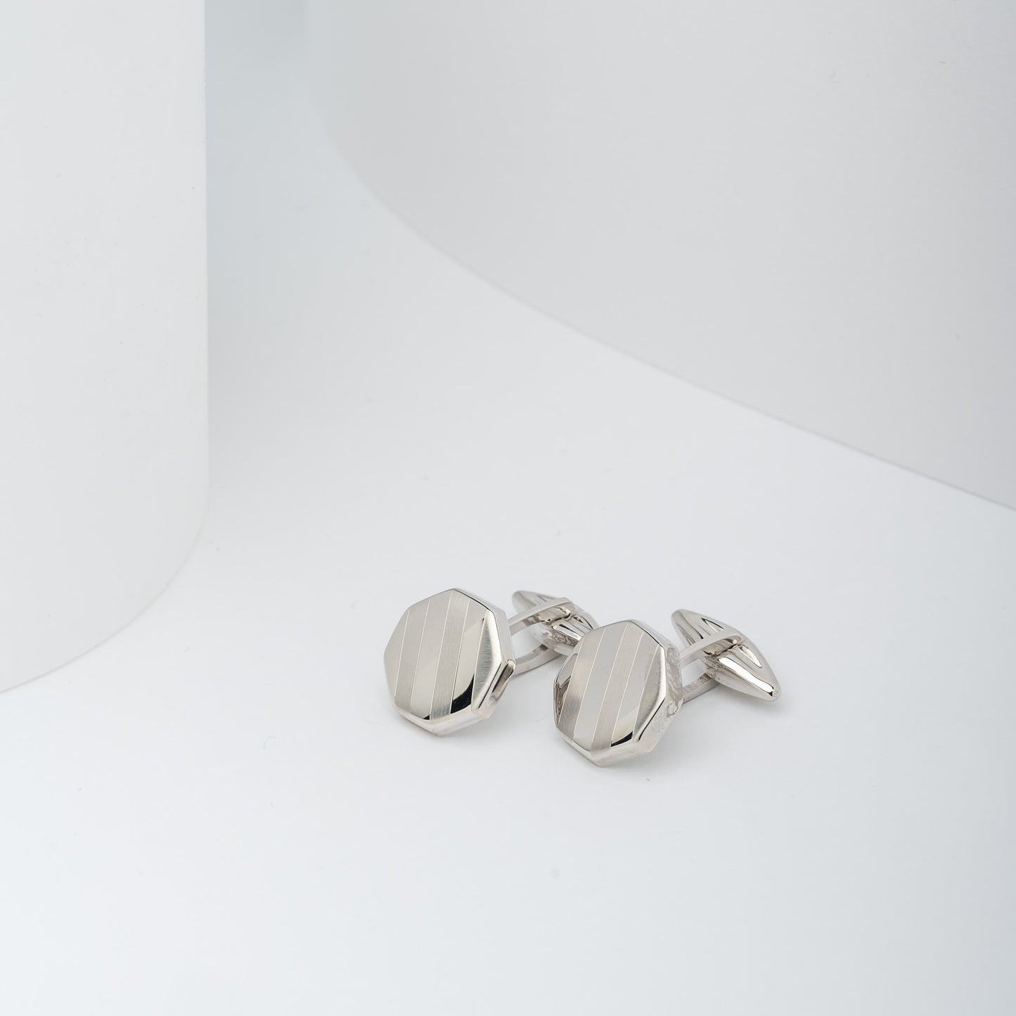 Octagon Cufflinks in Solid 14K White Gold